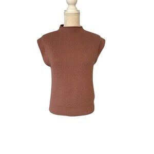 Caracilia Ribbed Knit Sleeveless Sweater High Funnel Neck Women’s  Small Brown
